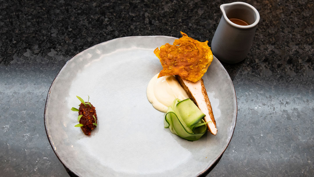 Indian Chicken Curry, Crispy Chicken Skin and an Apple and Cucumber Pickle