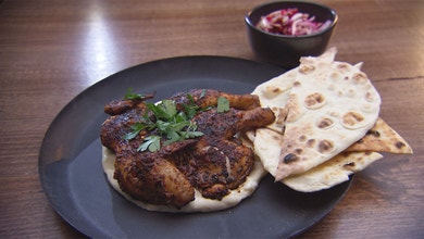 Charcoal Chicken With Toum, Flatbread and Pickle Salad