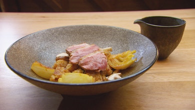 Bread Dumplings with Braised Fennel, Bread Smoked Duck