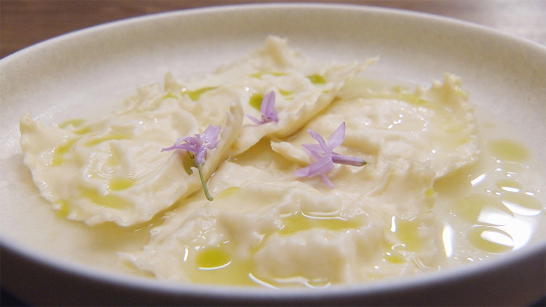 Ricotta Ravioli with Society Garlic Whey Broth