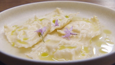 Ricotta Ravioli with Society Garlic Whey Broth
