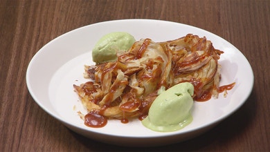 Sweet Roti with Chilli Caramel and Basil Ice Cream