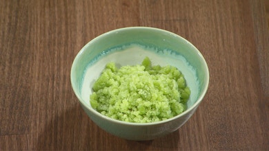 Black Olive Ice Cream with Cucumber Granita