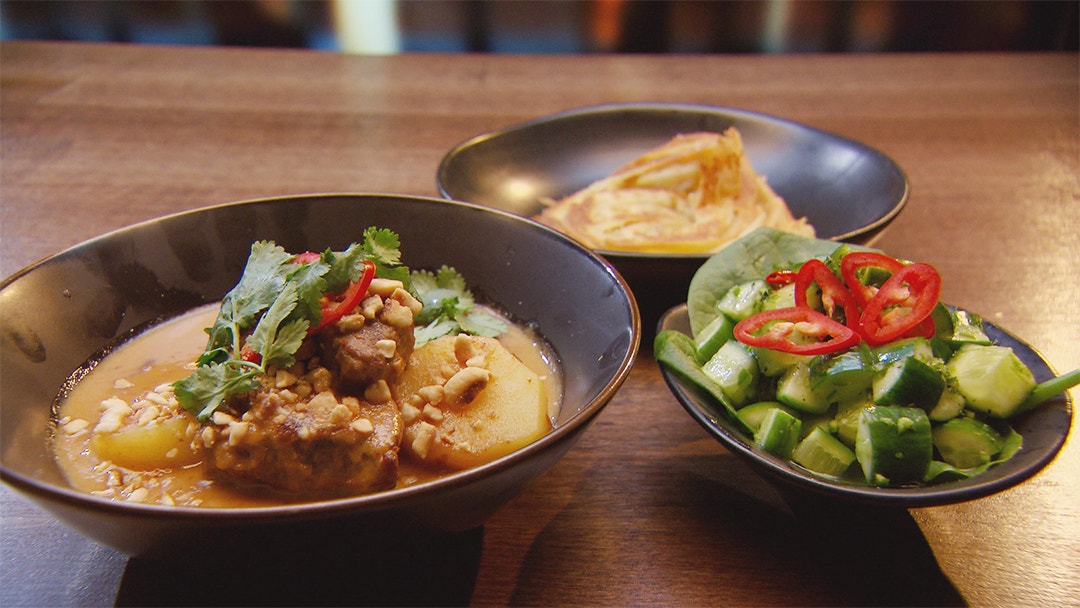 Massaman Curry with Roti and Cucumber Salad
