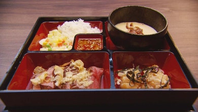 Mushroom Chawanmushi, Beef Tataki, Japanese Potato Salad