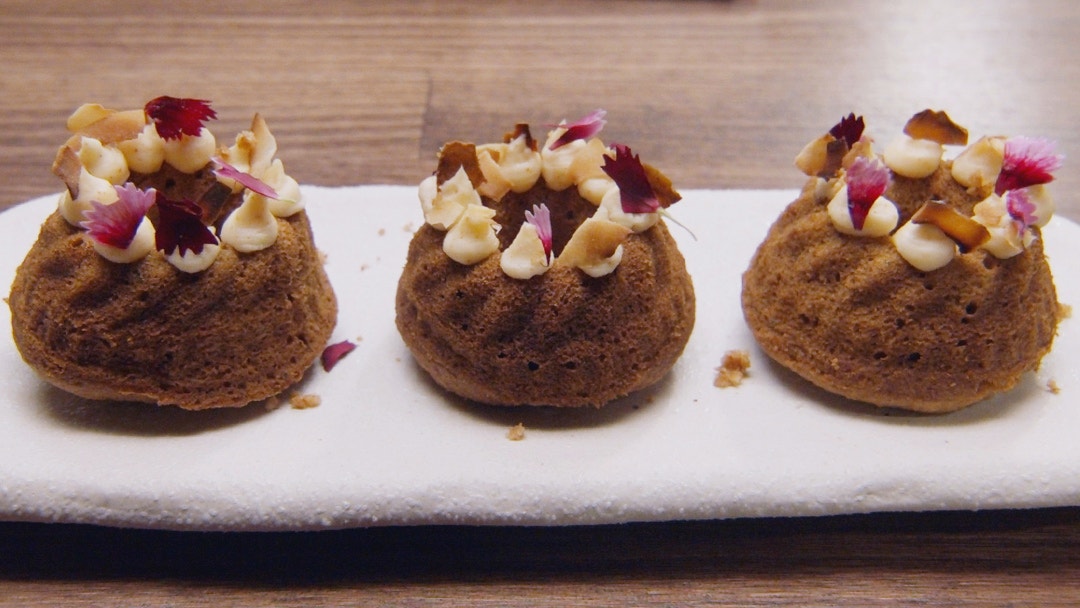 Green Curry Cake with Coconut Ice Cream, White Chocolate Chilli Ganache