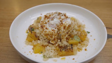 Pavlova Roulade with BBQ Pineapple and Molasses Lime Granita