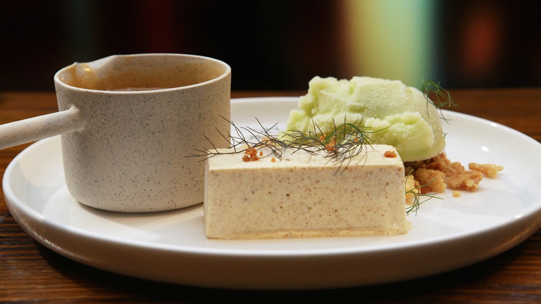 Brown Butter Parfait, Fennel Caramel, Fennel Crumb And Apple And Fennel Sorbet