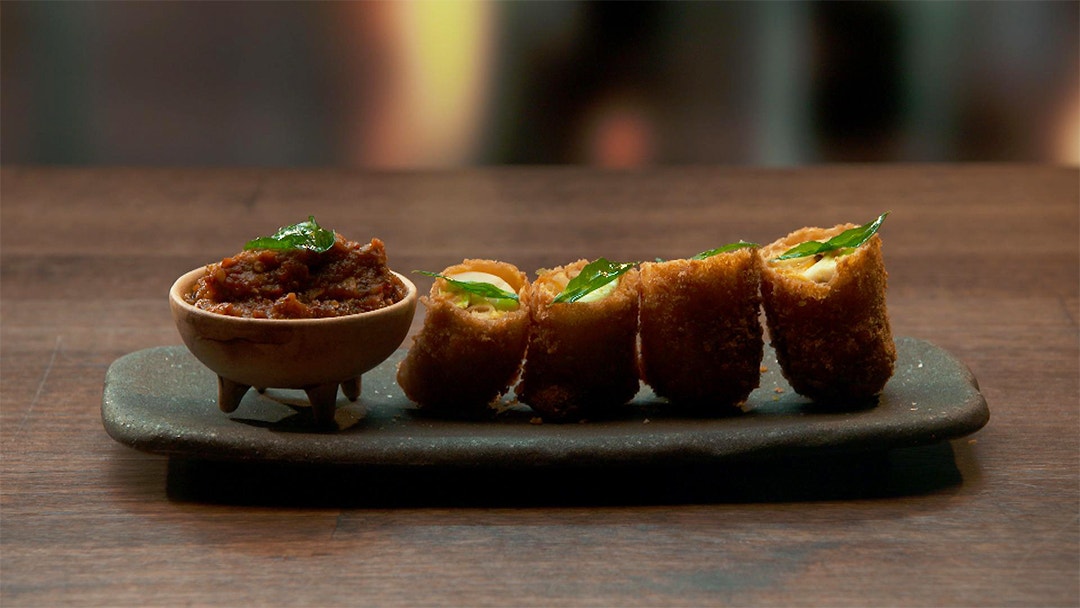 Sri Lankan Egg Pan Rolls with Tomato and Tamarind Chutney