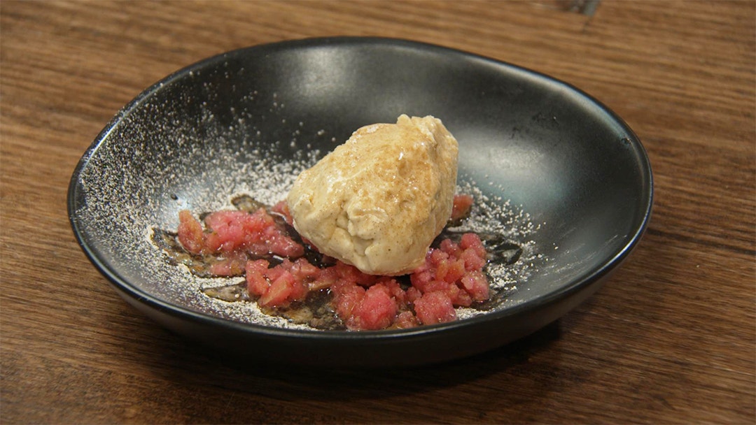 Cinnamon Ice Cream with Rhubarb and Apple Granita