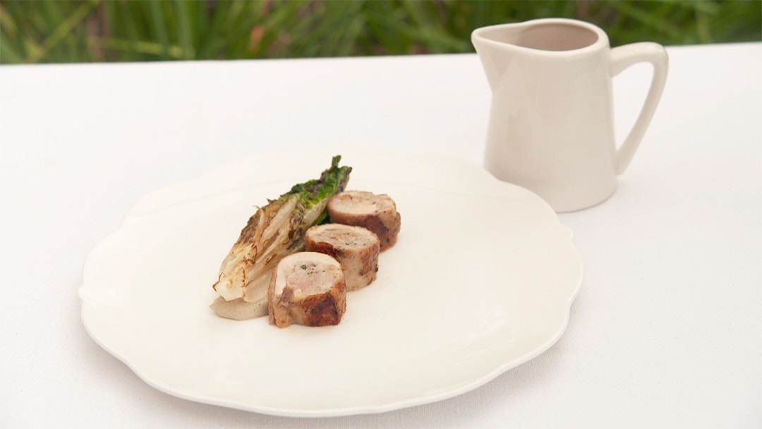 Chicken Ballotine with Eggplant Puree and Charred Lettuce