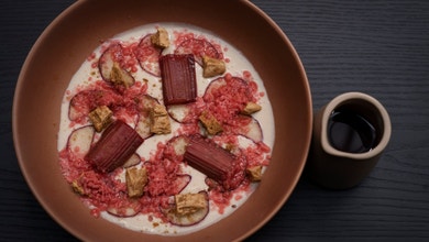 Cumin Panna Cotta with Rosemary and Rhubarb