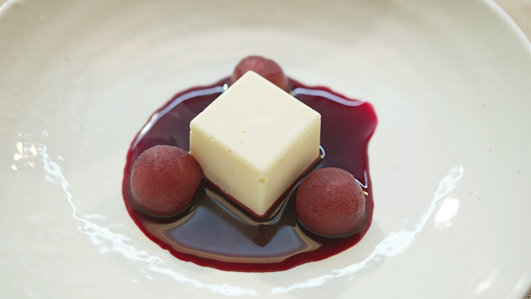 Goats Cheese Crémeux, Beetroot Consommé and Poached Pear 
