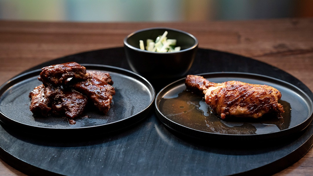 Ribs and Chicken with BarbeRue Sauce