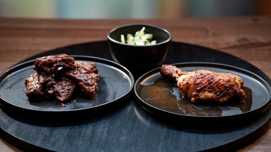 Ribs and Chicken with BarbeRue Sauce