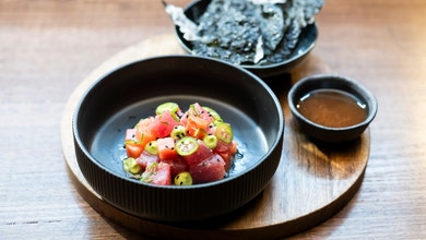 Watermelon and Tuna Salad with Crispy Nori Chips