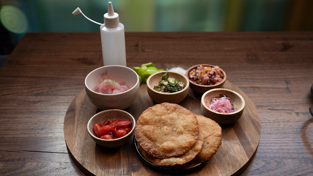Bonito Tostada, Pineapple and Hibiscus