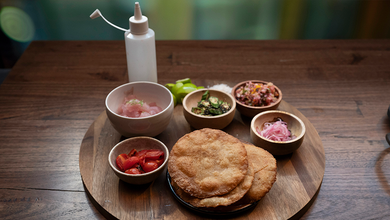 Bonito Tostada, Pineapple and Hibiscus