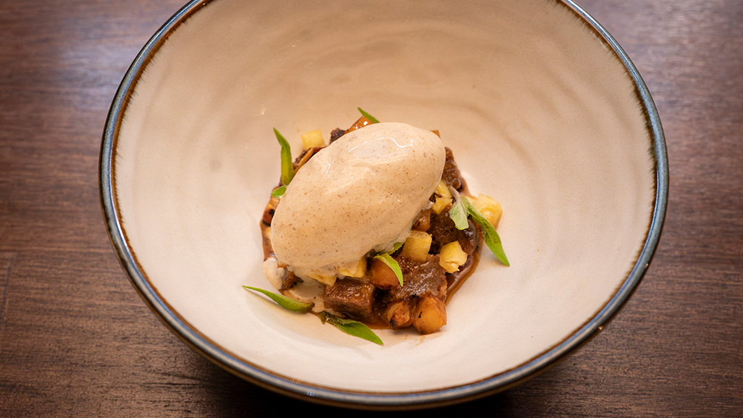Sticky Date Pudding Dessert with Date and Cinnamon Ice Cream