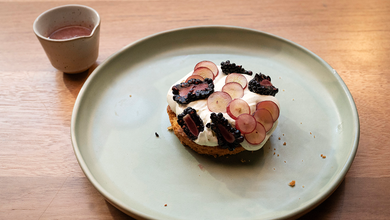 Lemon Ginger Biscuit Tart with Vincotto Ice Cream, Grapes & Blackberry