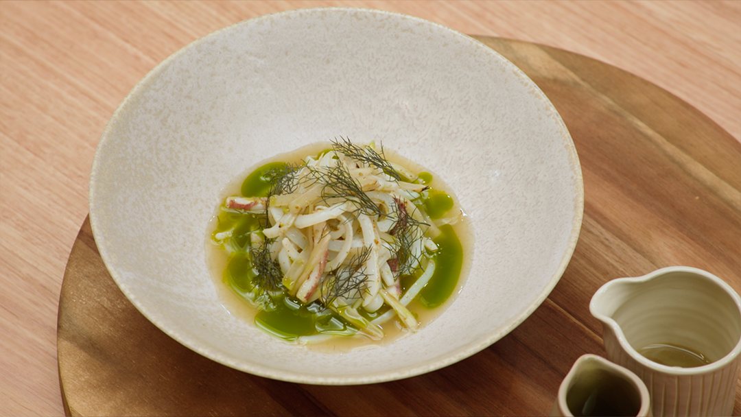 Squid Noodles, Charred Fennel Dashi