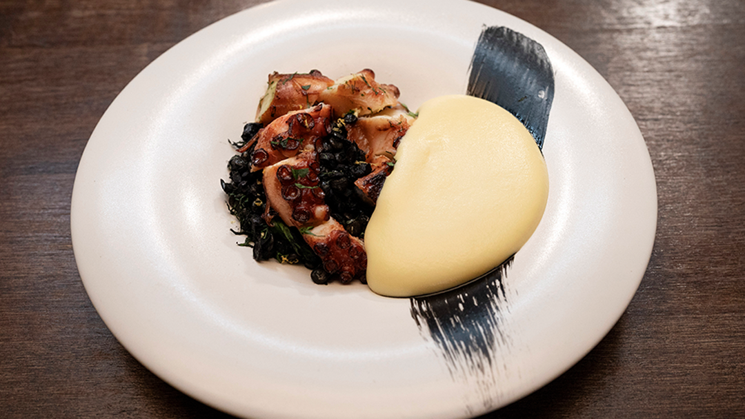 Octopus, Squid Ink Lentils And Potato