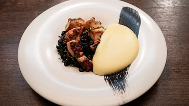 Octopus, Squid Ink Lentils And Potato