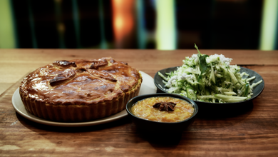 Chicken Curry Pie With Sri Lankan Green Apple Salad And Mango Chutney