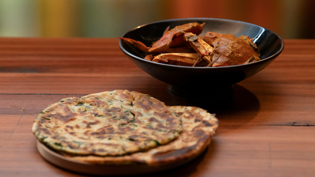 Crab Curry And Spiral Spinach Flatbread