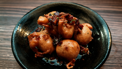 Loukoumades Stuffed With Bacon And Maple Syrup