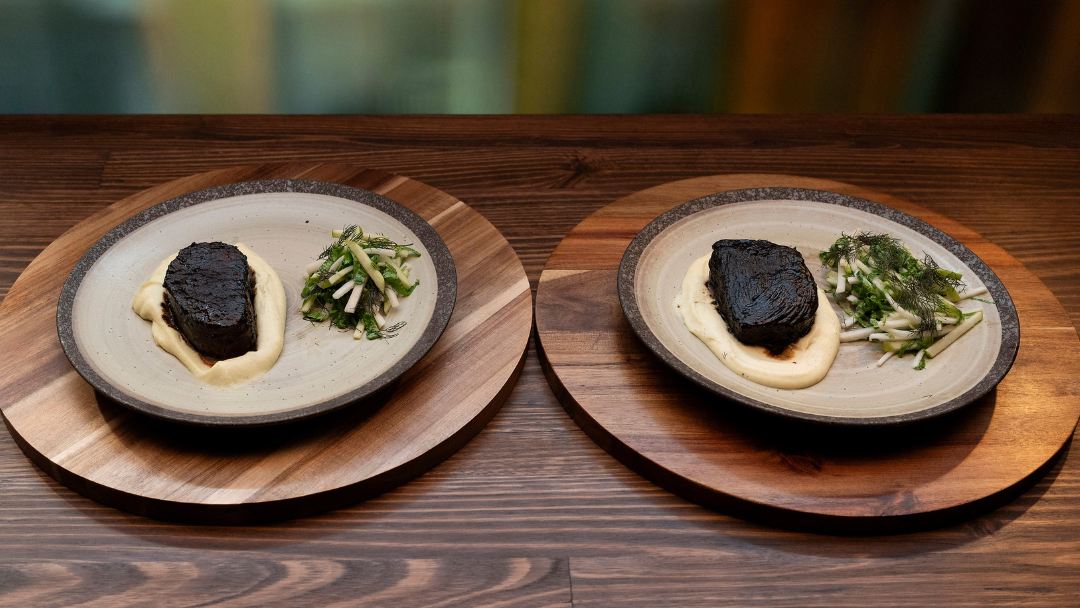 Black Garlic Glazed Eye Fillet, Parsnip Purée And Pickled Kohlrabi & Apple Slaw